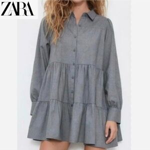 🇪🇦 Zara Grey Tiered Mini Shirt Dress